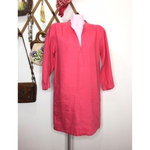 Garnet Hill Pink 100% Linen Shift Dress Pockets 6